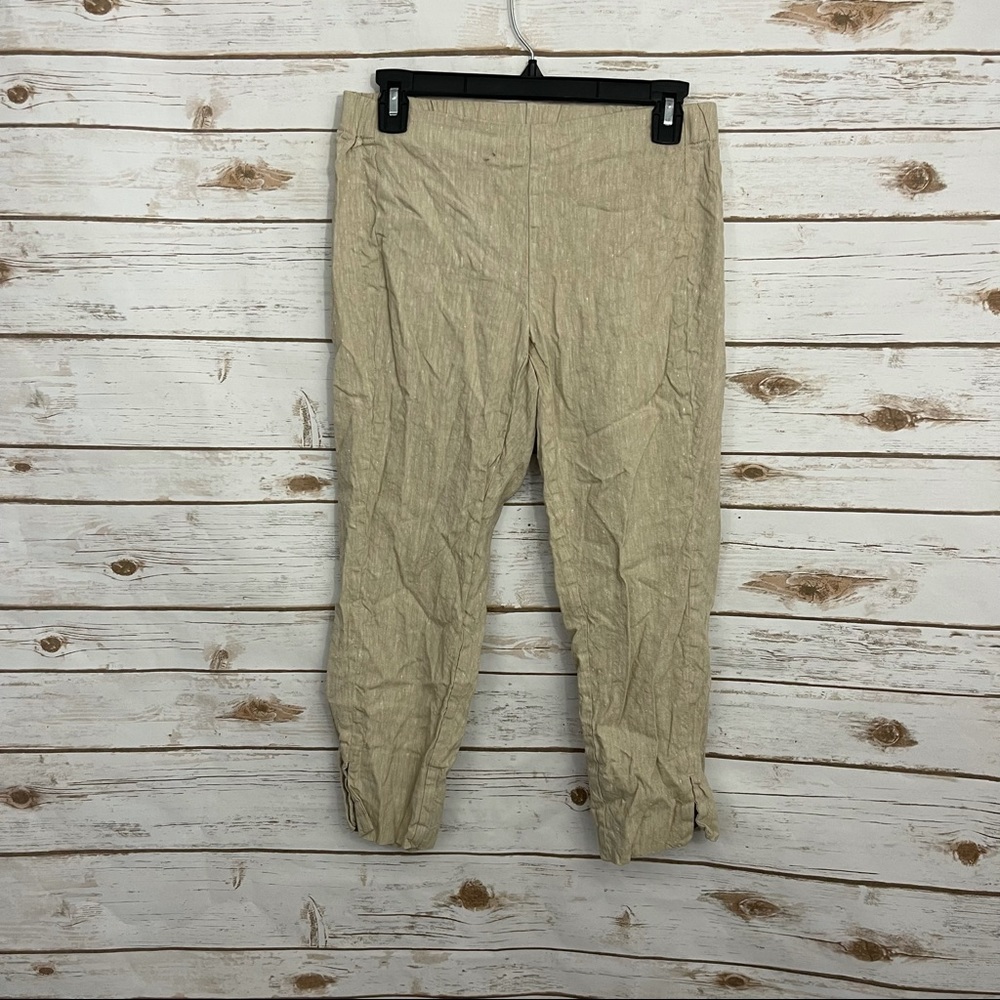 J Jill Tan 100% Linen Stretch Pull On Pants